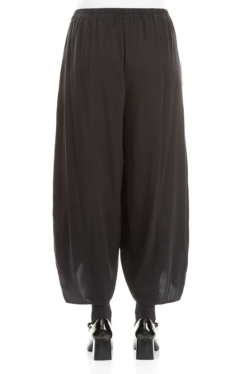Front Slit Hem Black Silk Trousers 2