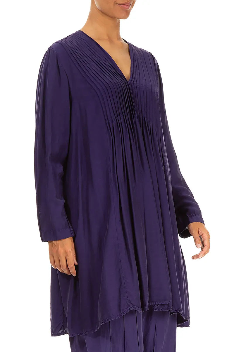 Front Tucks Royal Purple Silk Bamboo Tunic 3