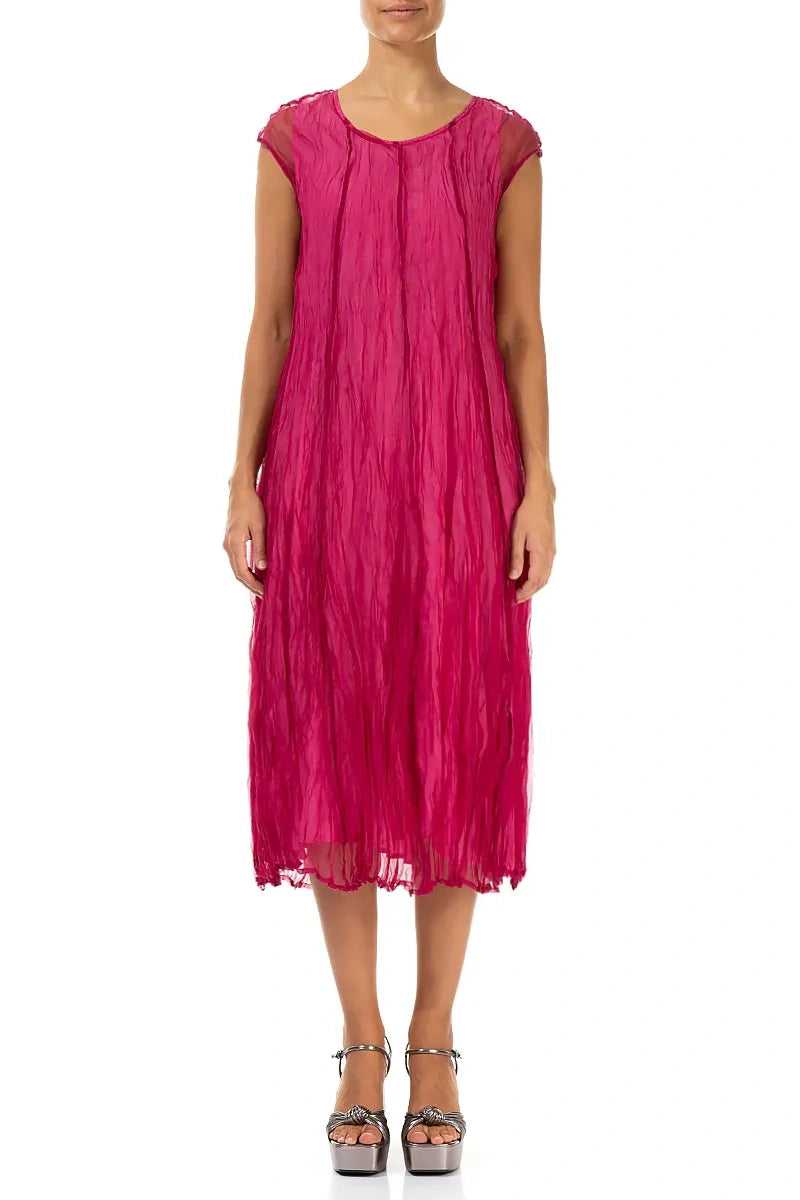Fuchsia Crumpled Silk Chiffon Dress 2