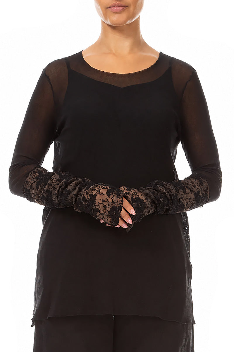 Full Black Floral Cotton Lace Wristlets 3