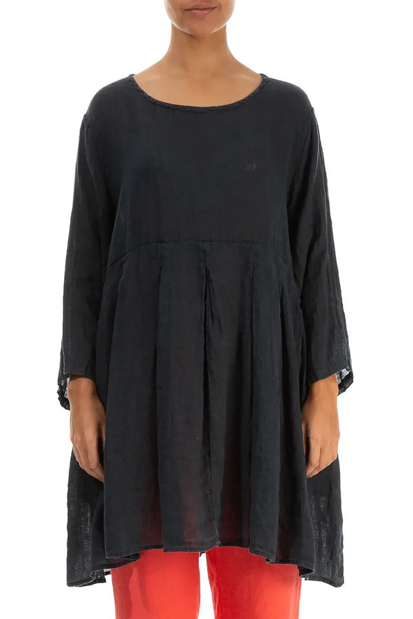 Gathered Graphite Gauze Linen Tunic 1