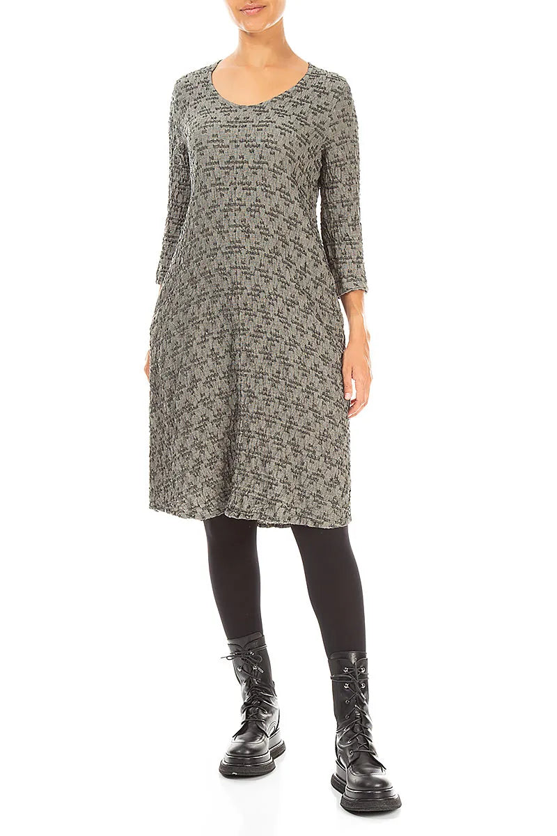 Geometric Texture Olive Grey Linen Dress
