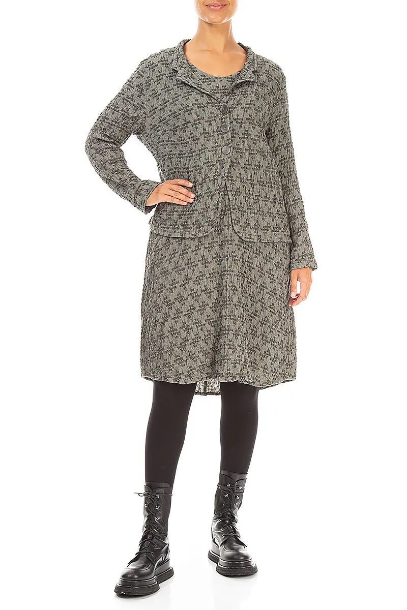 Geometric Texture Olive Grey Linen Jacket