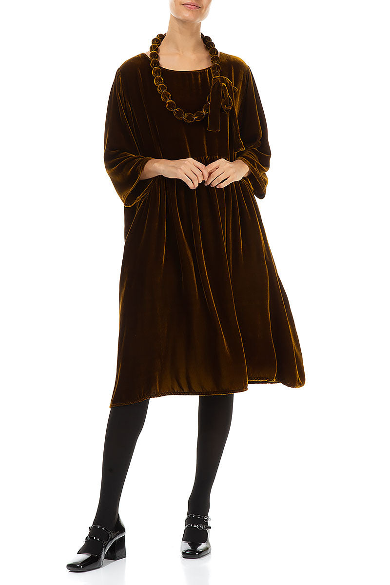 Golden Olive Silk Velvet Bead Necklace 2