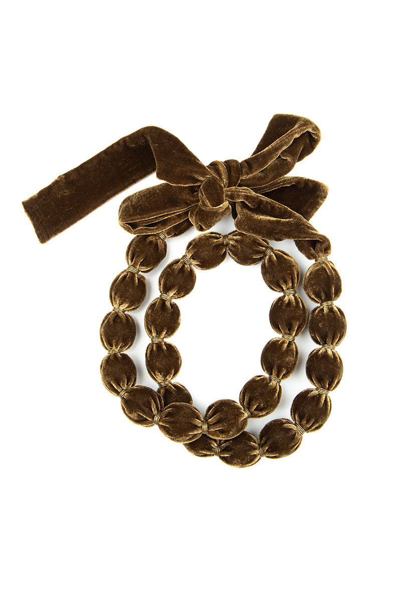 Golden Sage Silk Velvet Bead Necklace 4
