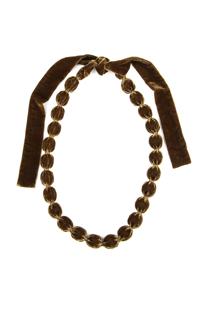 Golden Sage Silk Velvet Bead Necklace 5