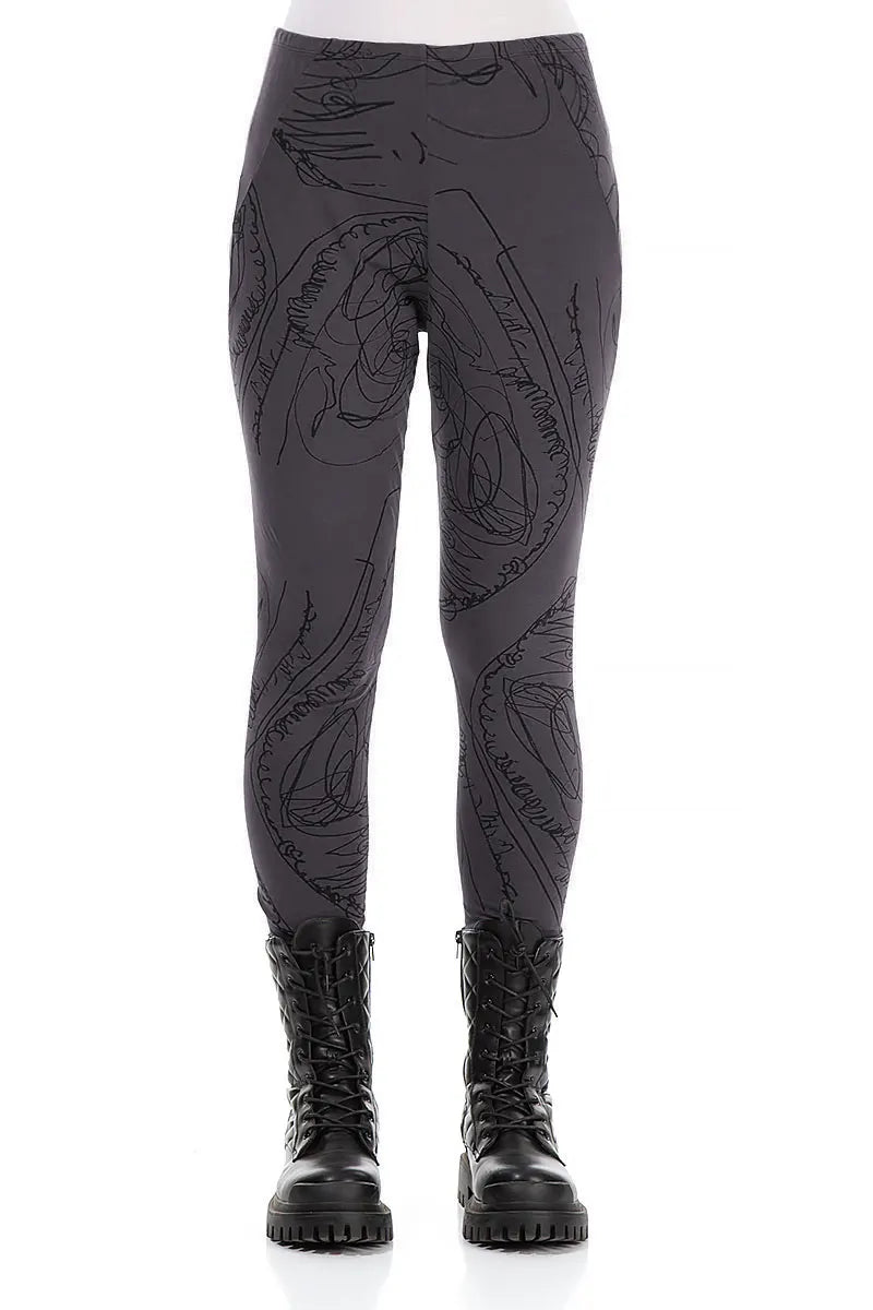Graphite Abstract Draw Cotton Leggings 1