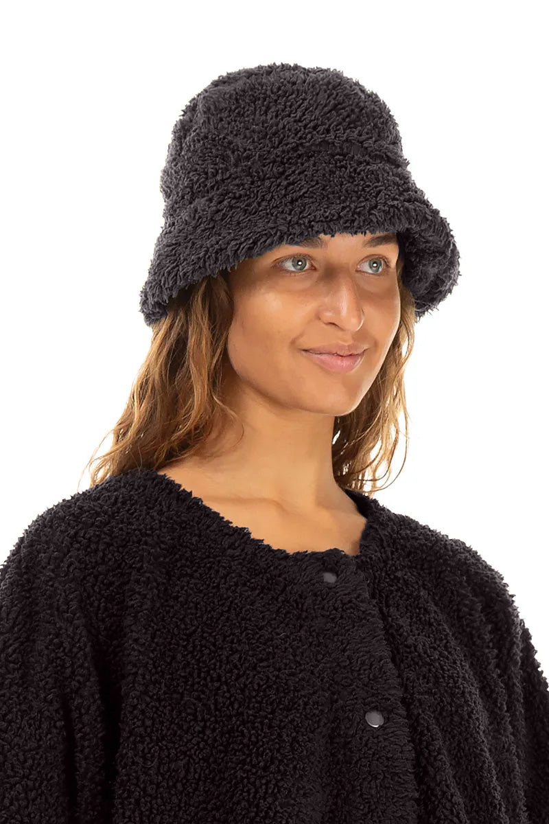 Graphitfarbener Teddy-Baumwoll-Bucket-Hat