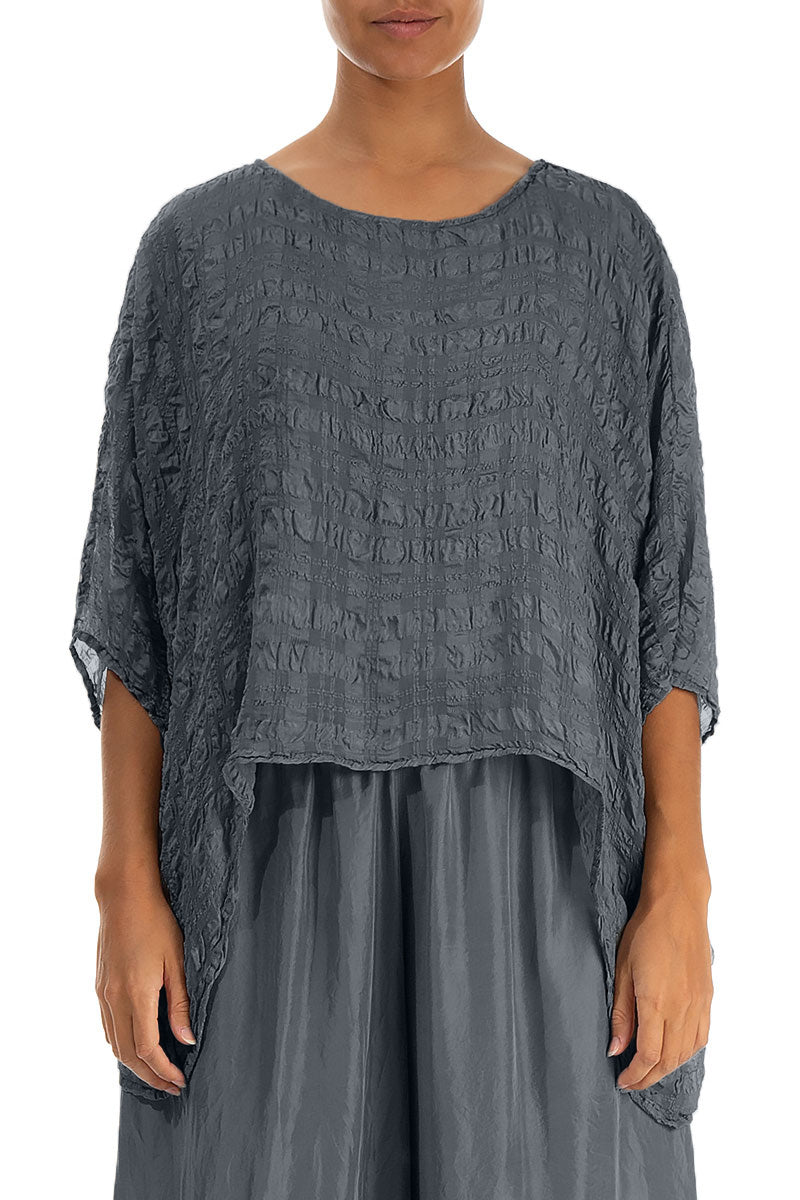 Blouse en soie kaftan texturée graphite