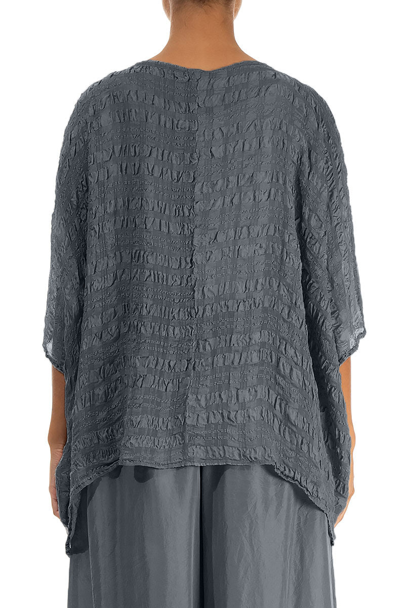Blouse en soie kaftan texturée graphite