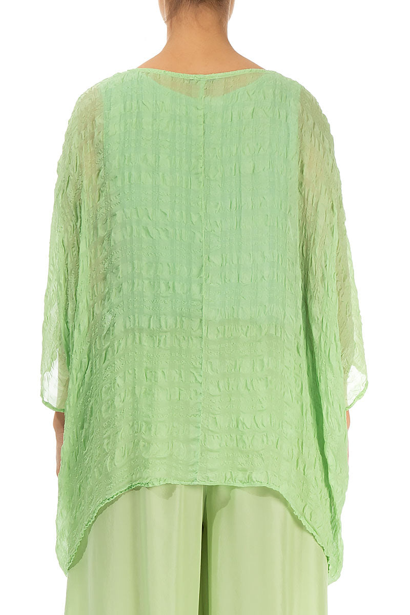 Green Sorbet Textured Kaftan Silk Blouse