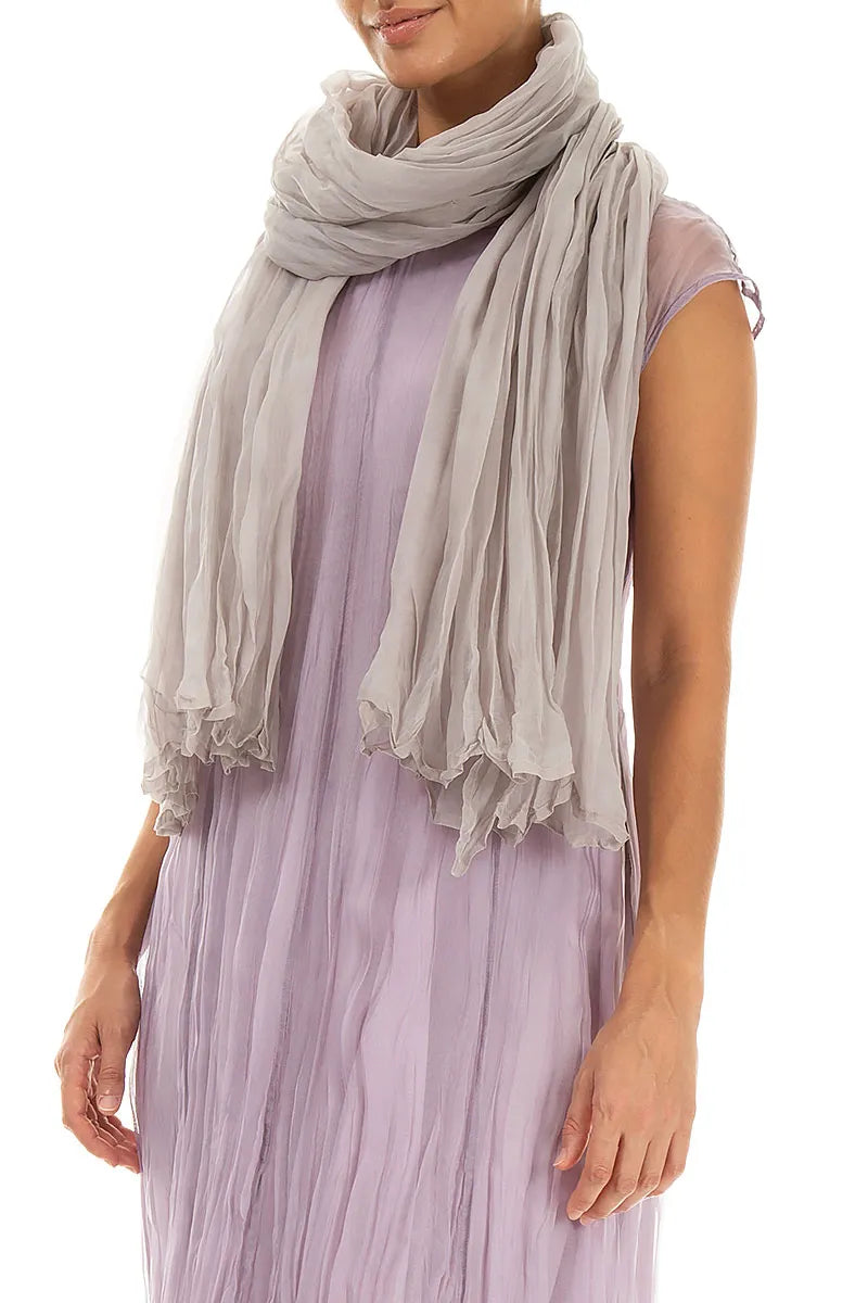 Greige Crumpled Silk Chiffon Scarf 3