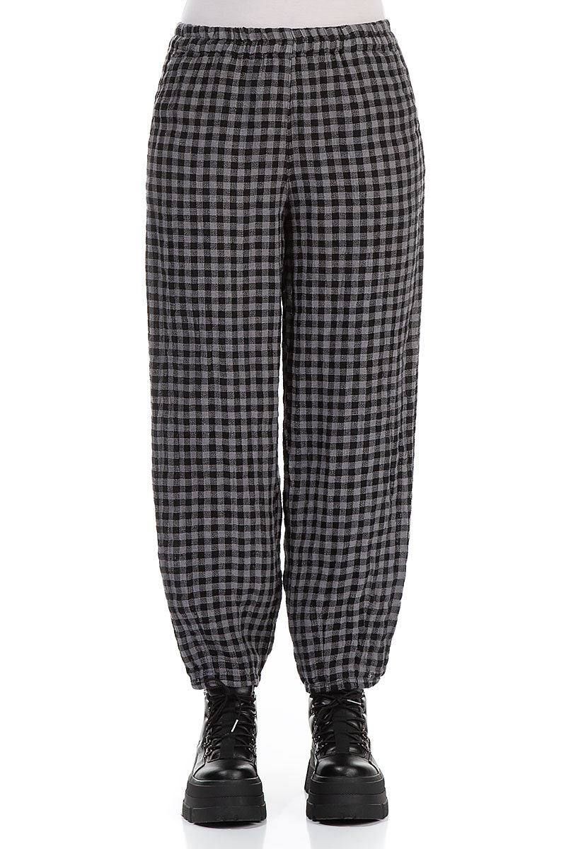 Grey Check Linen Pencil Trousers 1