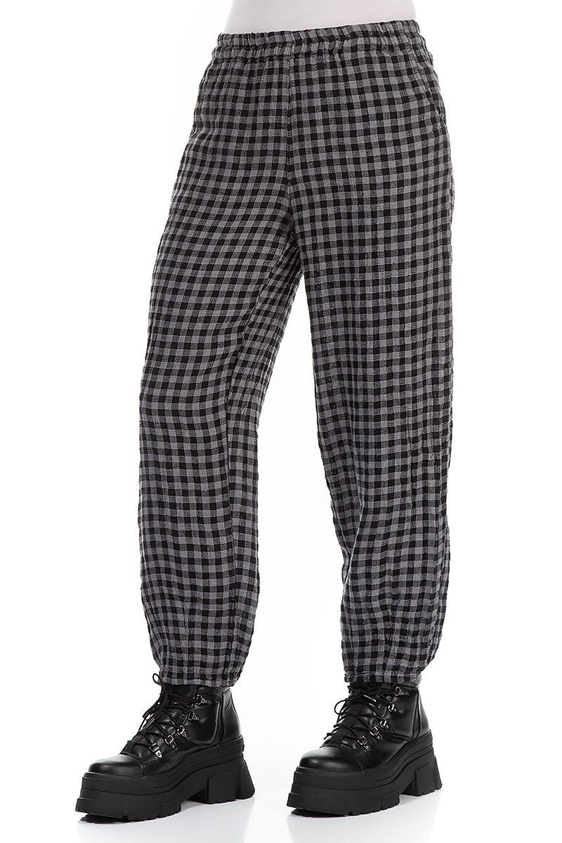 Grey Check Linen Pencil Trousers 3