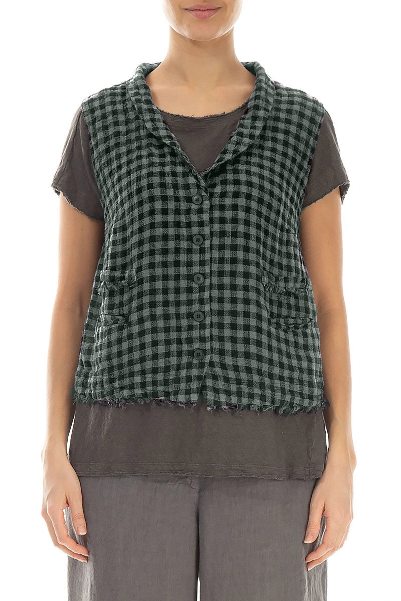 Sage Check Linen Vest