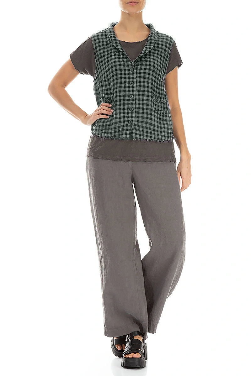 Sage Check Linen Vest