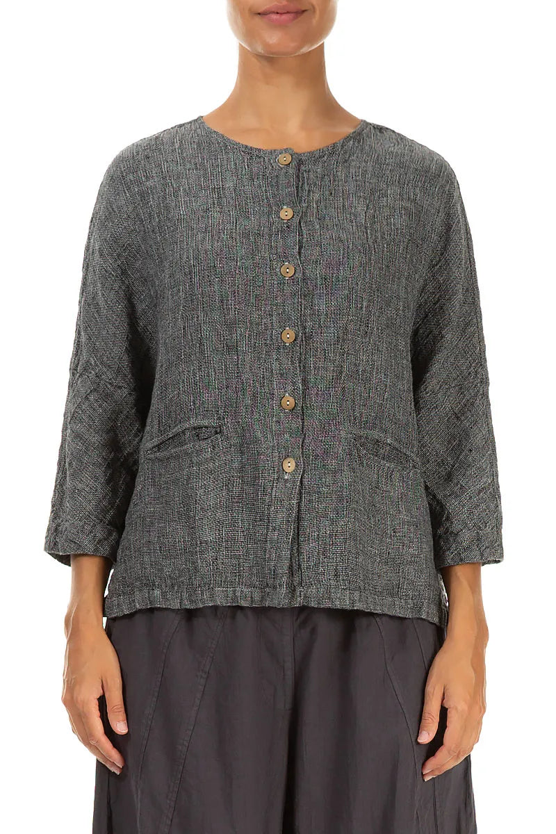 Grey Mélange Linen Jacket Blouse 1