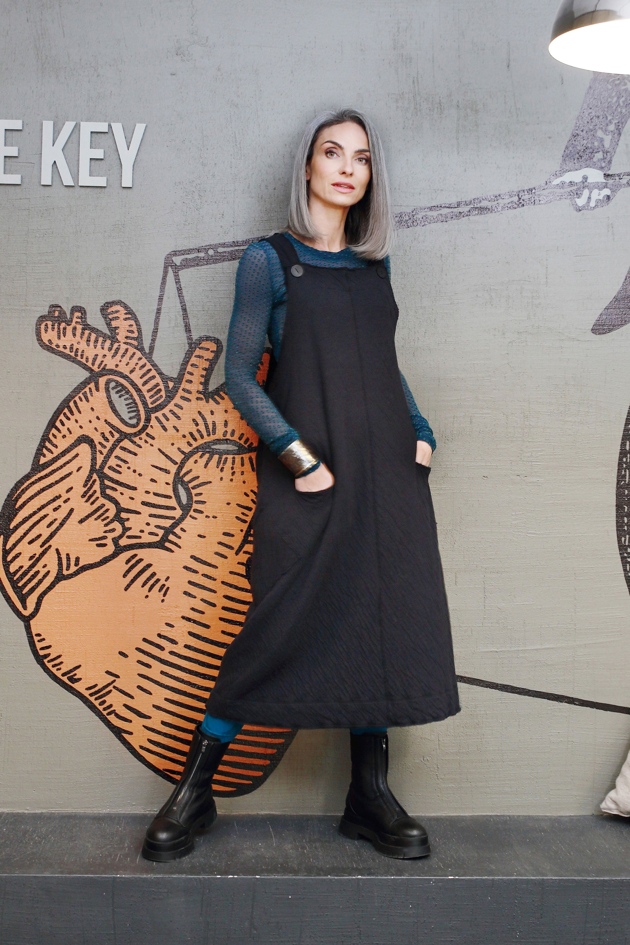 Grey Wavy Cotton Pinafore Dress 7