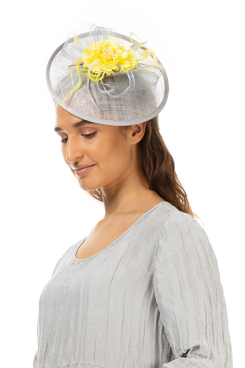 Grey Yellow Fascinator Hat