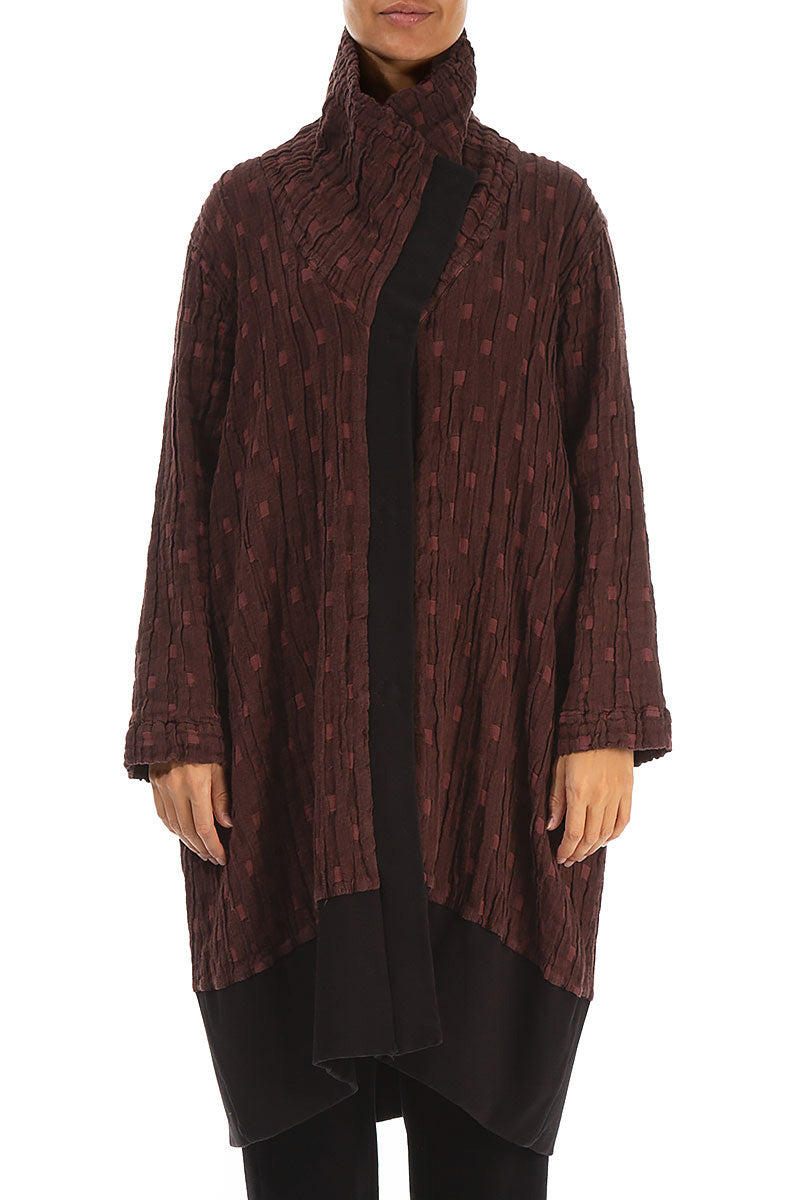 High Collar Merlot Textured Linen Jacket 1