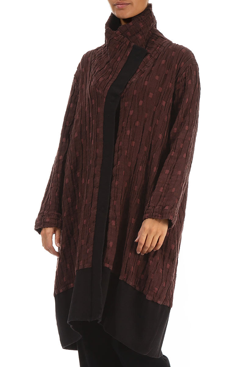 High Collar Merlot Textured Linen Jacket 3