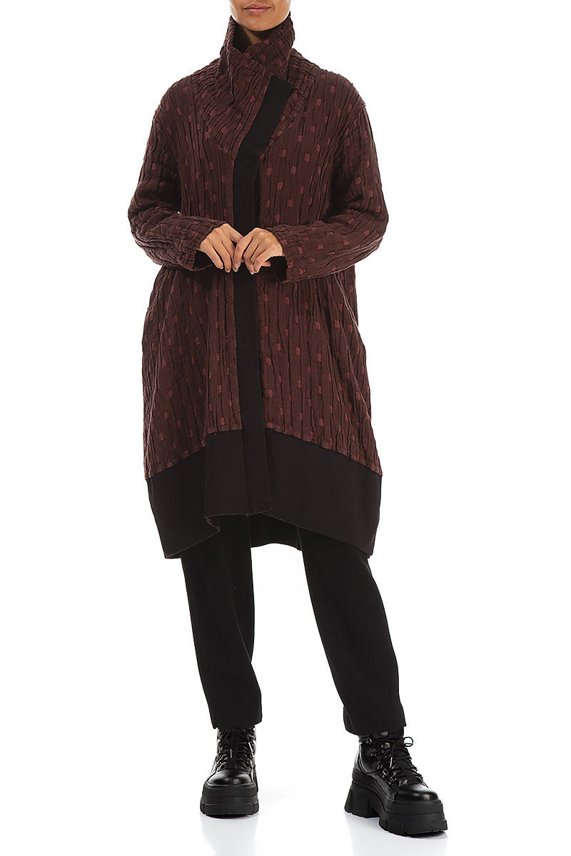 High Collar Merlot Textured Linen Jacket 5