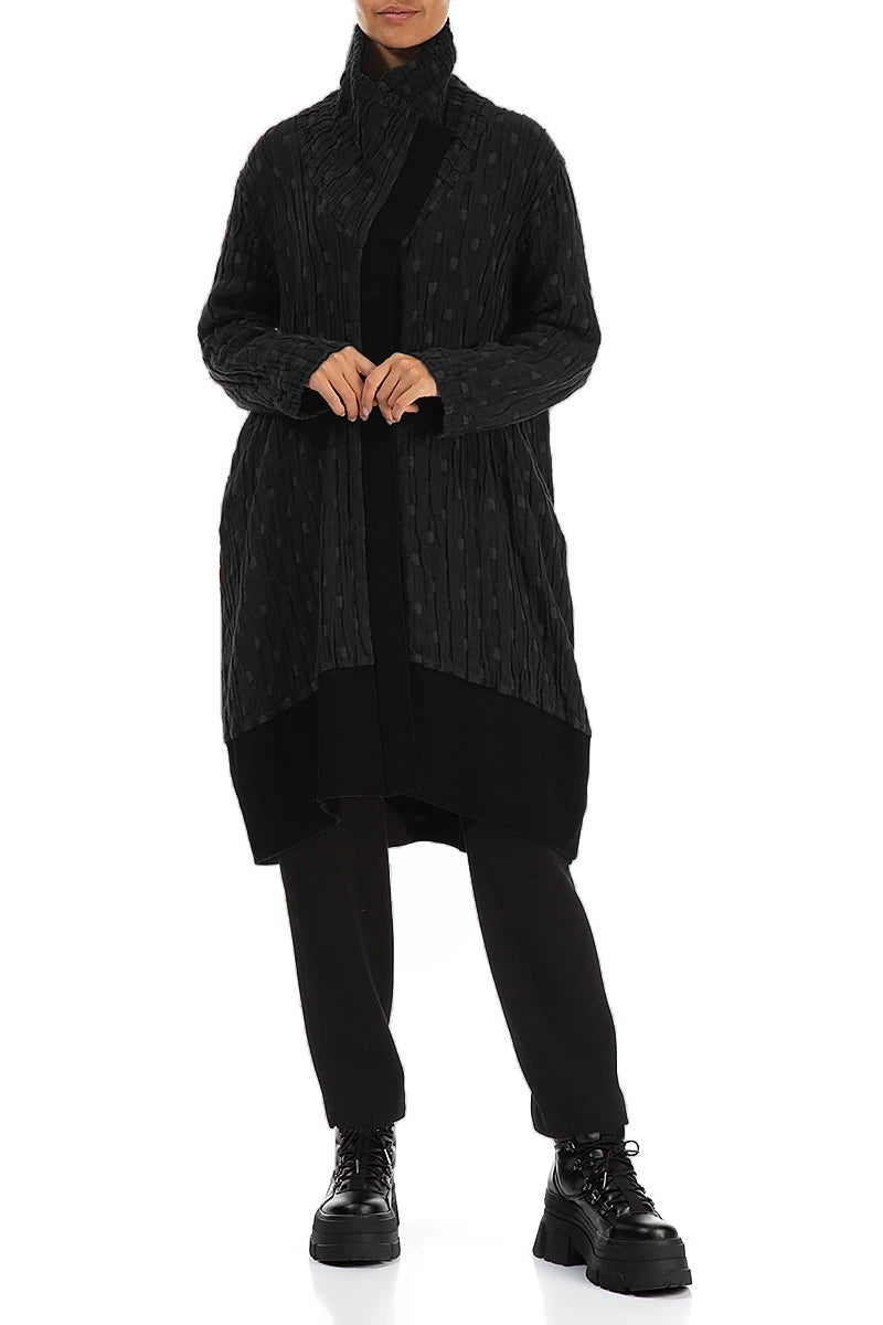 High Collar Black Textured Linen Jacket 4