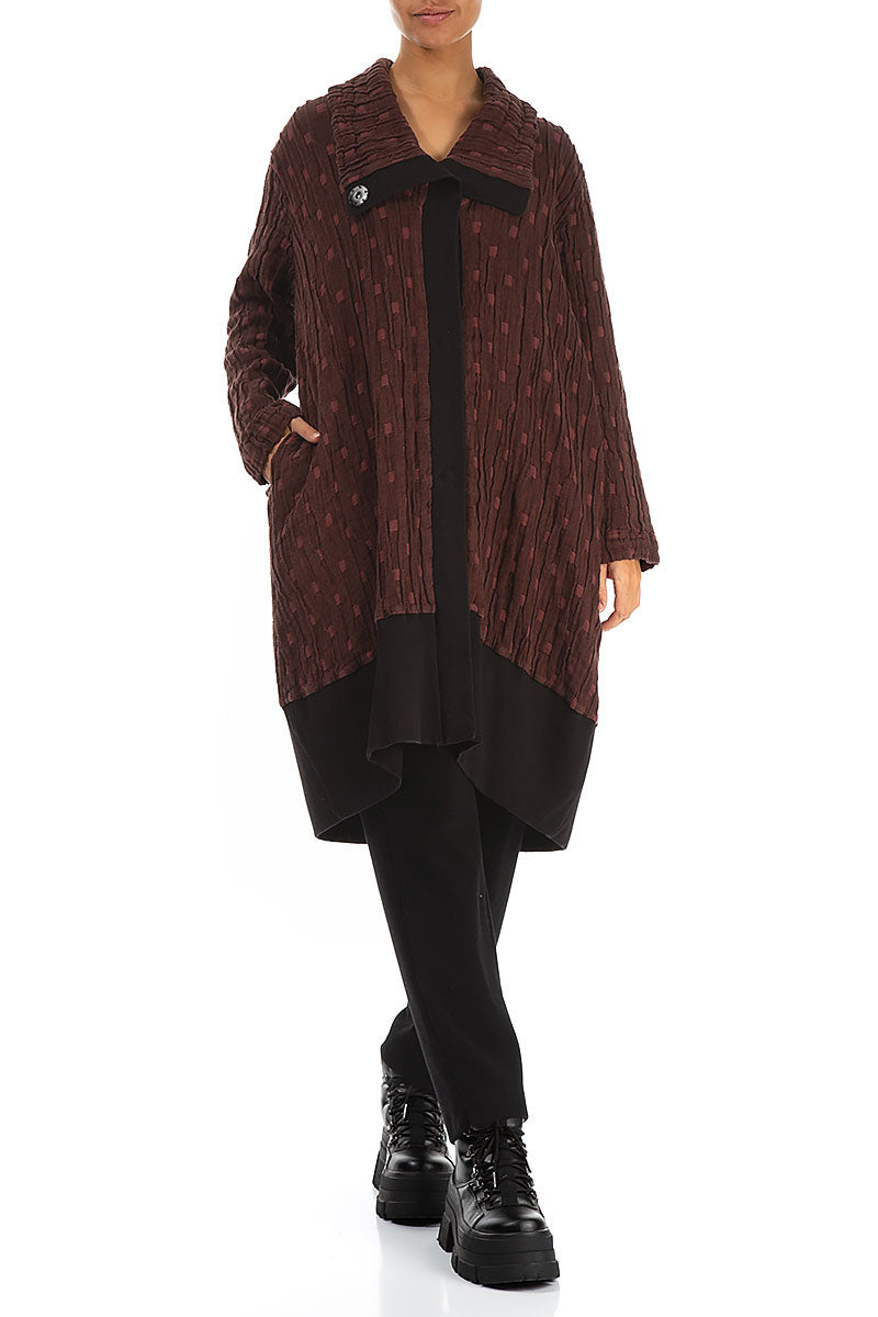 High Collar Merlot Textured Linen Jacket 4