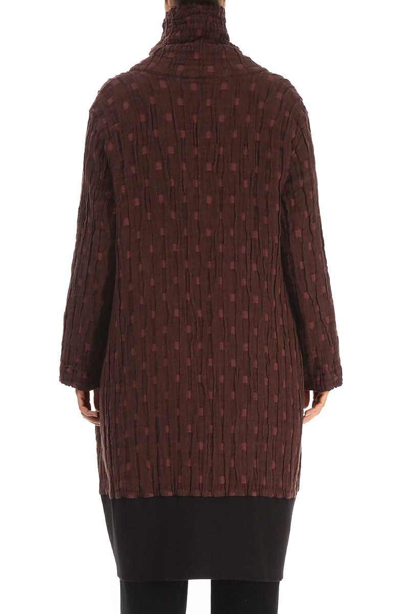 High Collar Merlot Textured Linen Jacket 2