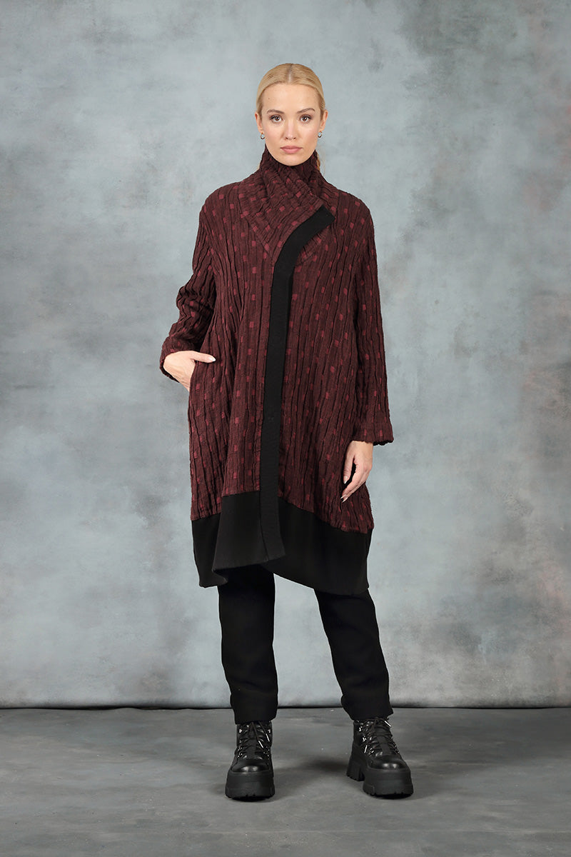High Collar Merlot Textured Linen Jacket 7