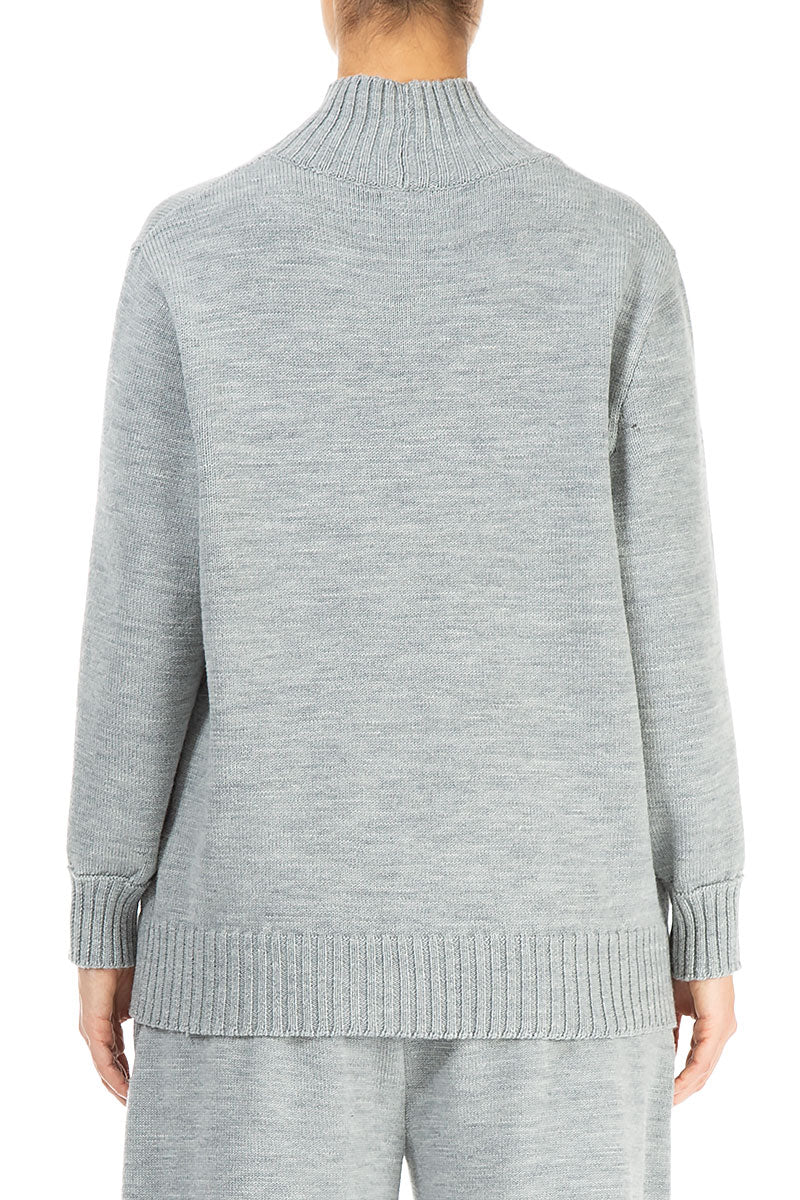 High Neck Grey Knitted Wool Jumper 3