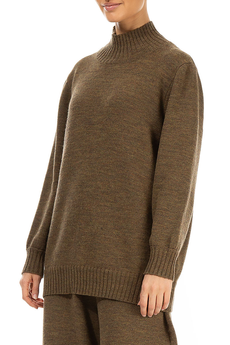 High Neck Khaki Knitted Wool Jumper 3