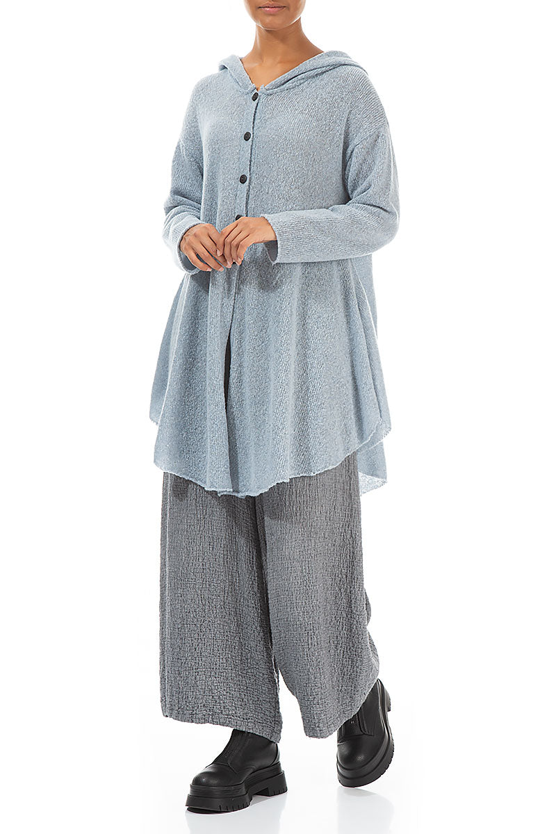 Hooded Silver Blue Wool Cardigan 4