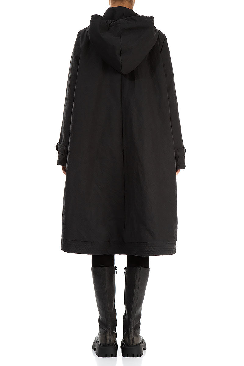 Long Hooded Black Cotton Coat 2