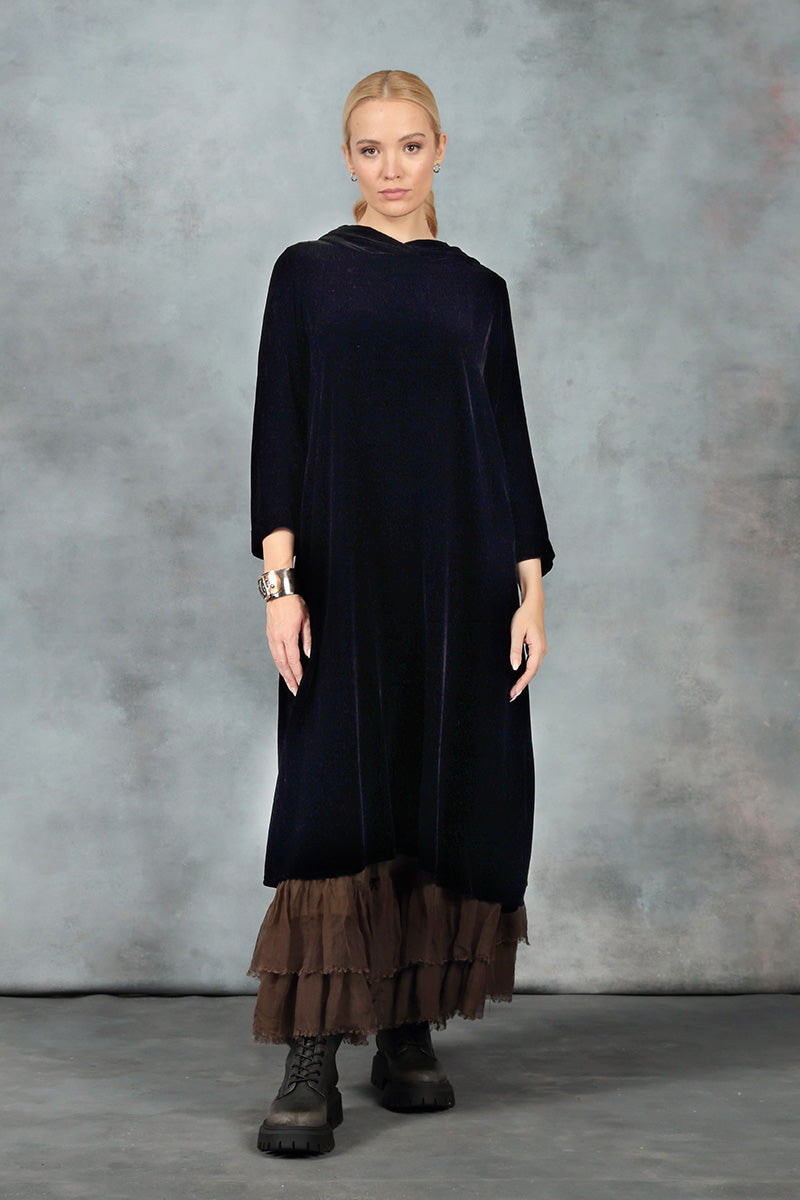 Hooded Black Silk Velvet Dress 6