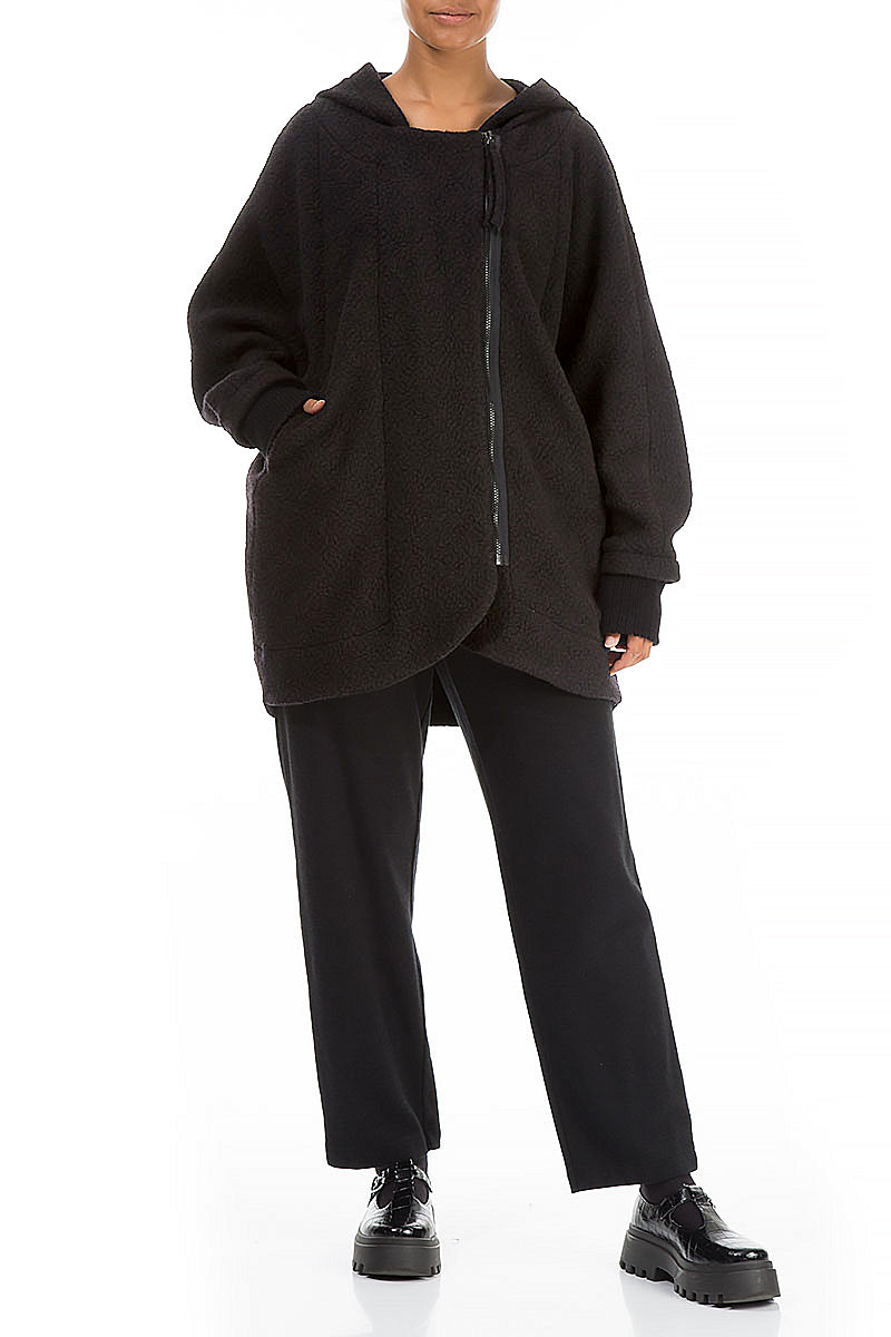 Hooded Dark Chocolate Plush Wool Cotton Zip Jacket 5