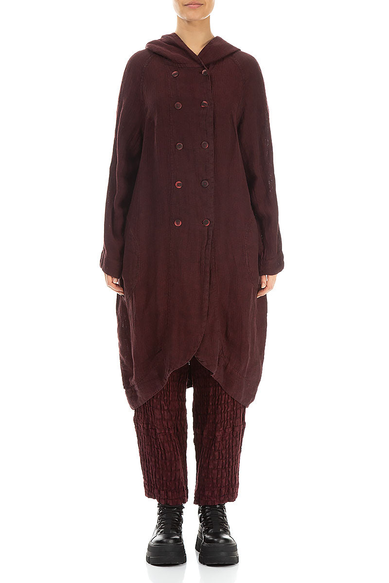 Hooded Dark Red Mélange Linen Jacket 1