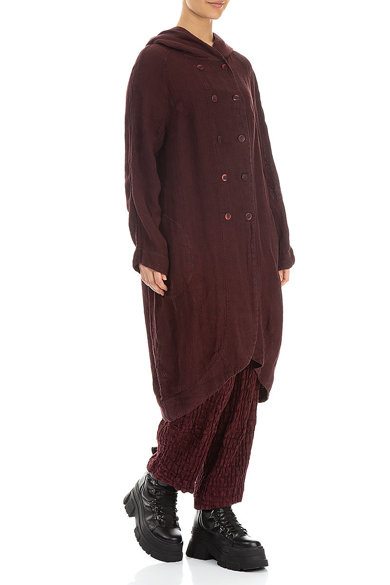 Hooded Dark Red Mélange Linen Jacket 3