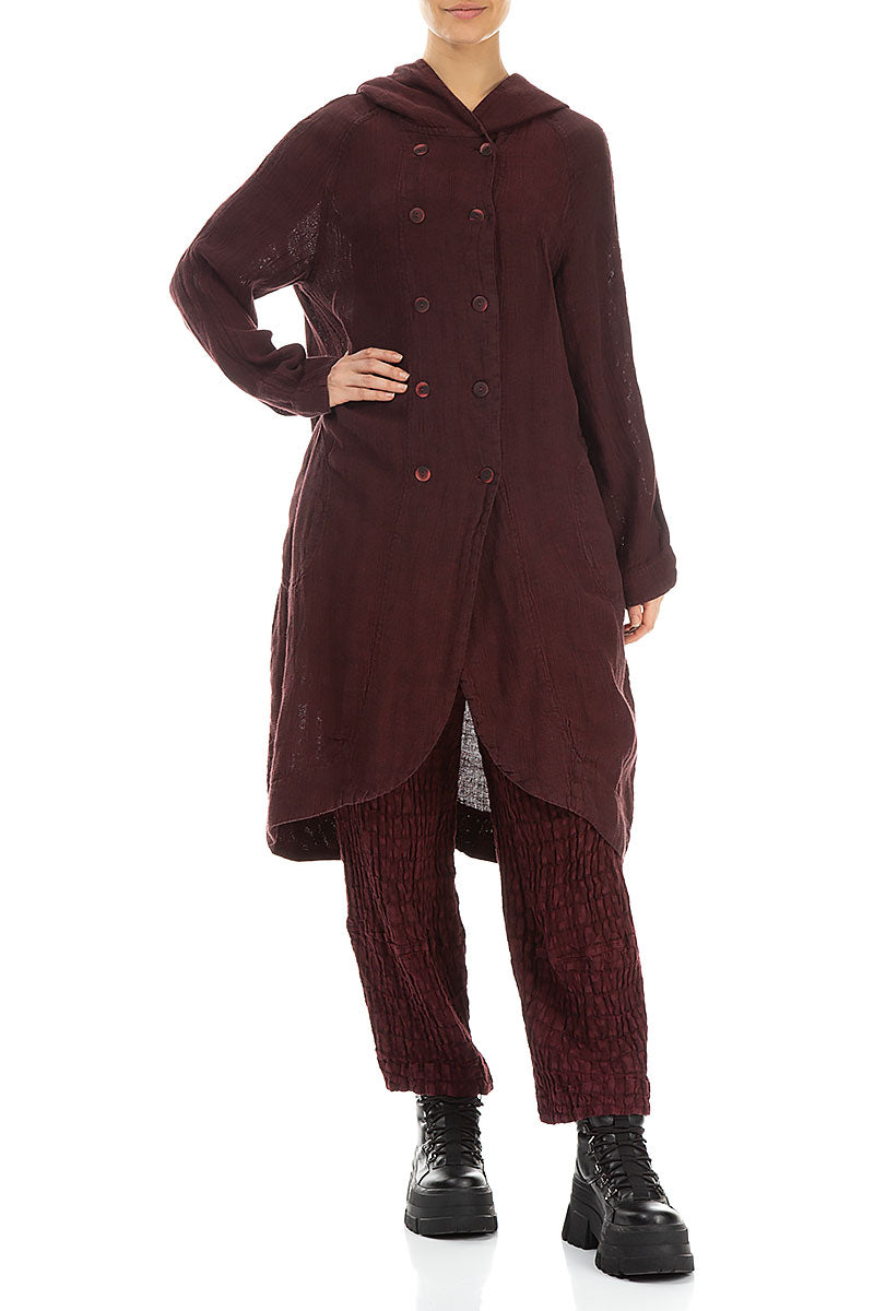 Hooded Dark Red Mélange Linen Jacket 4