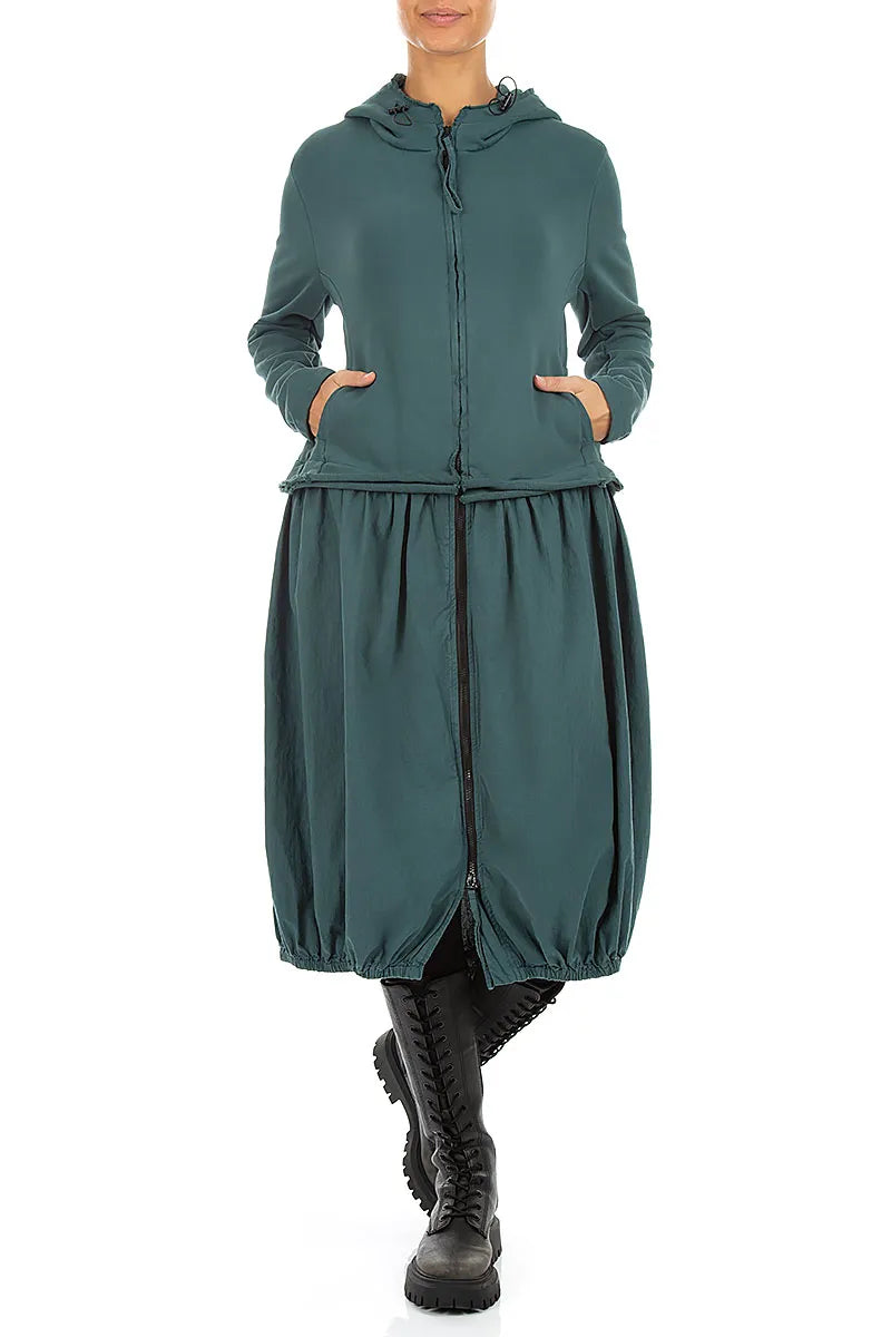 Hooded Deep Turquoise Cotton Jacket Dress