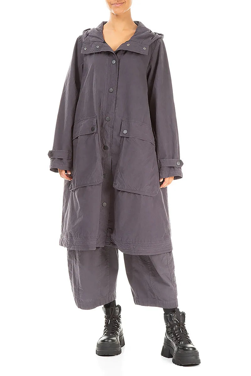 Hooded Graphite Silver Cotton Coat 4