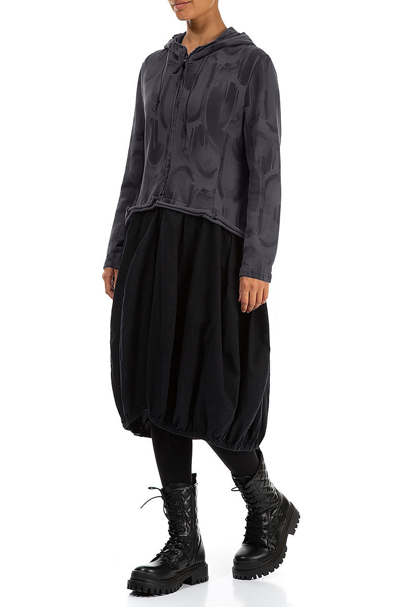Hooded Graphite Paintwave Cotton Jacket Dress 3