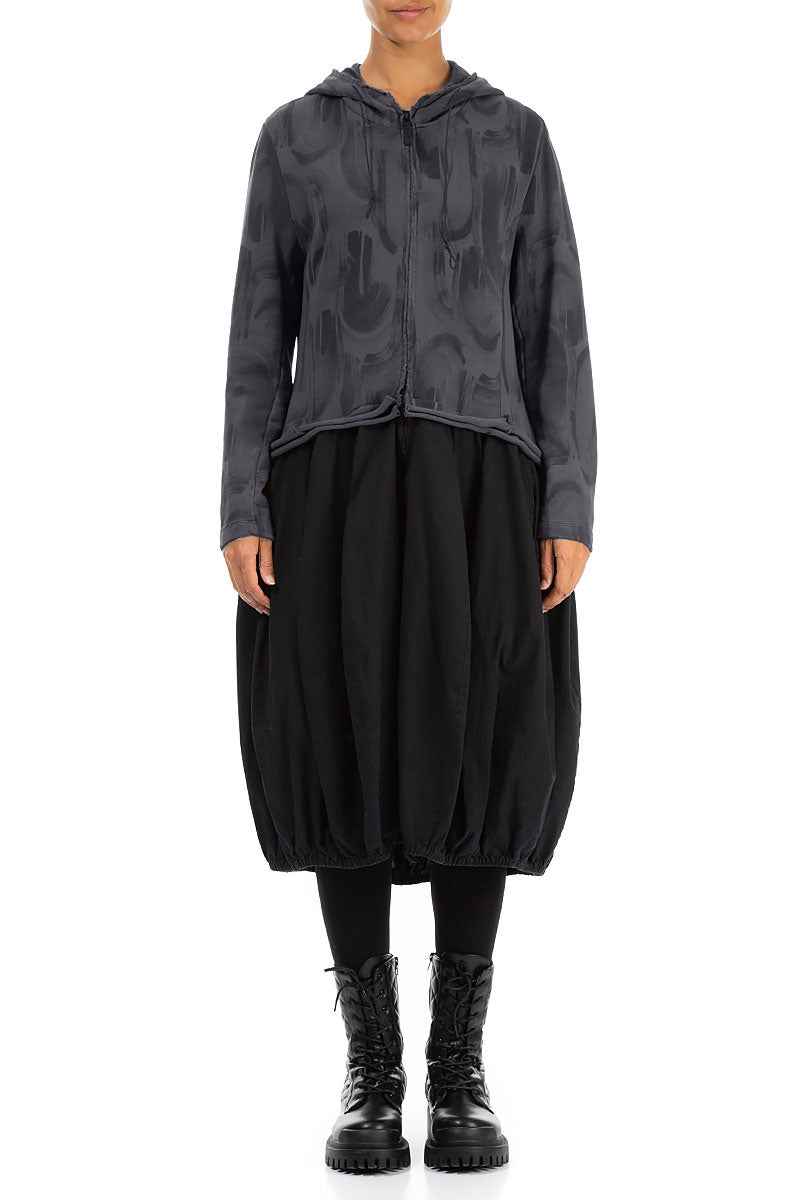 Hooded Graphite Paintwave Cotton Jacket Dress 1