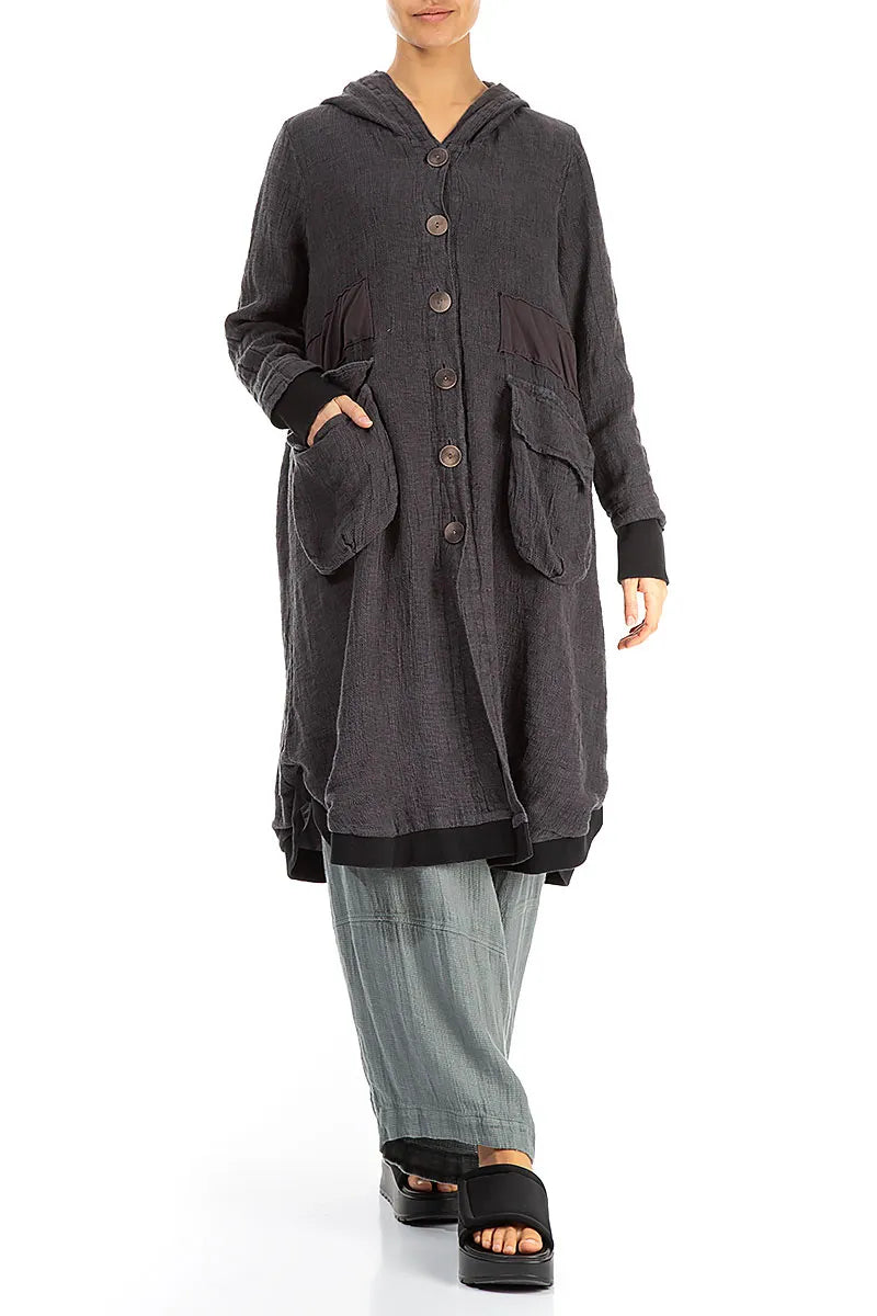 Hooded Grey Mélange Linen Jacket