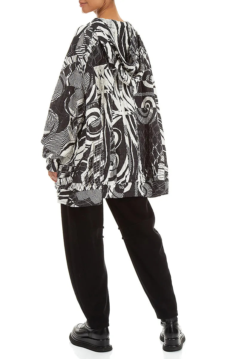 Hooded Loose Orbit Checkered Linen Cotton Jacket