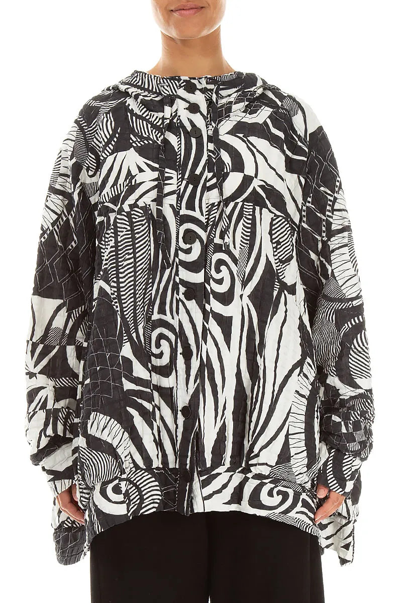 Hooded Loose Orbit Checkered Linen Cotton Jacket