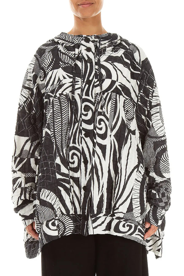 Hooded Loose Orbit Checkered Linen Cotton Jacket