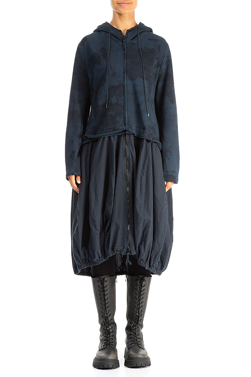 Hooded Midnight Blue Alabaster Cotton Jacket Dress 1