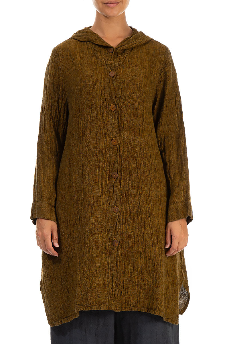 Hooded Mustard Mélange Linen Jacket 1