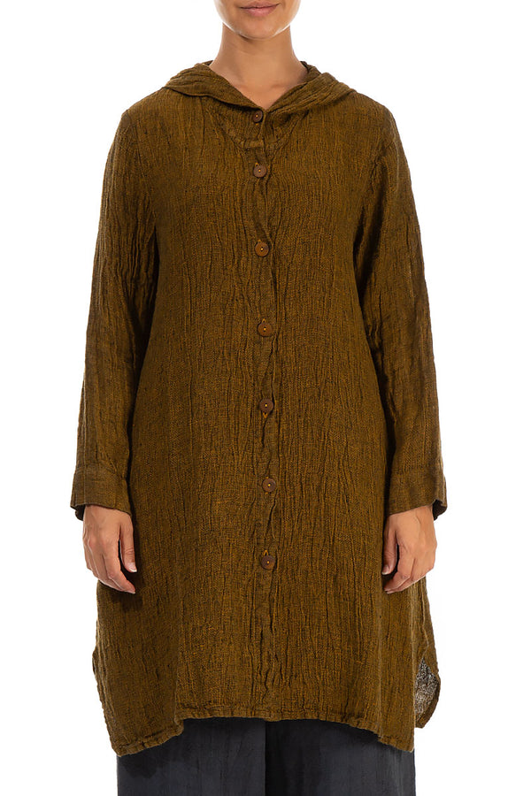 Hooded Mustard Mélange Linen Jacket 1